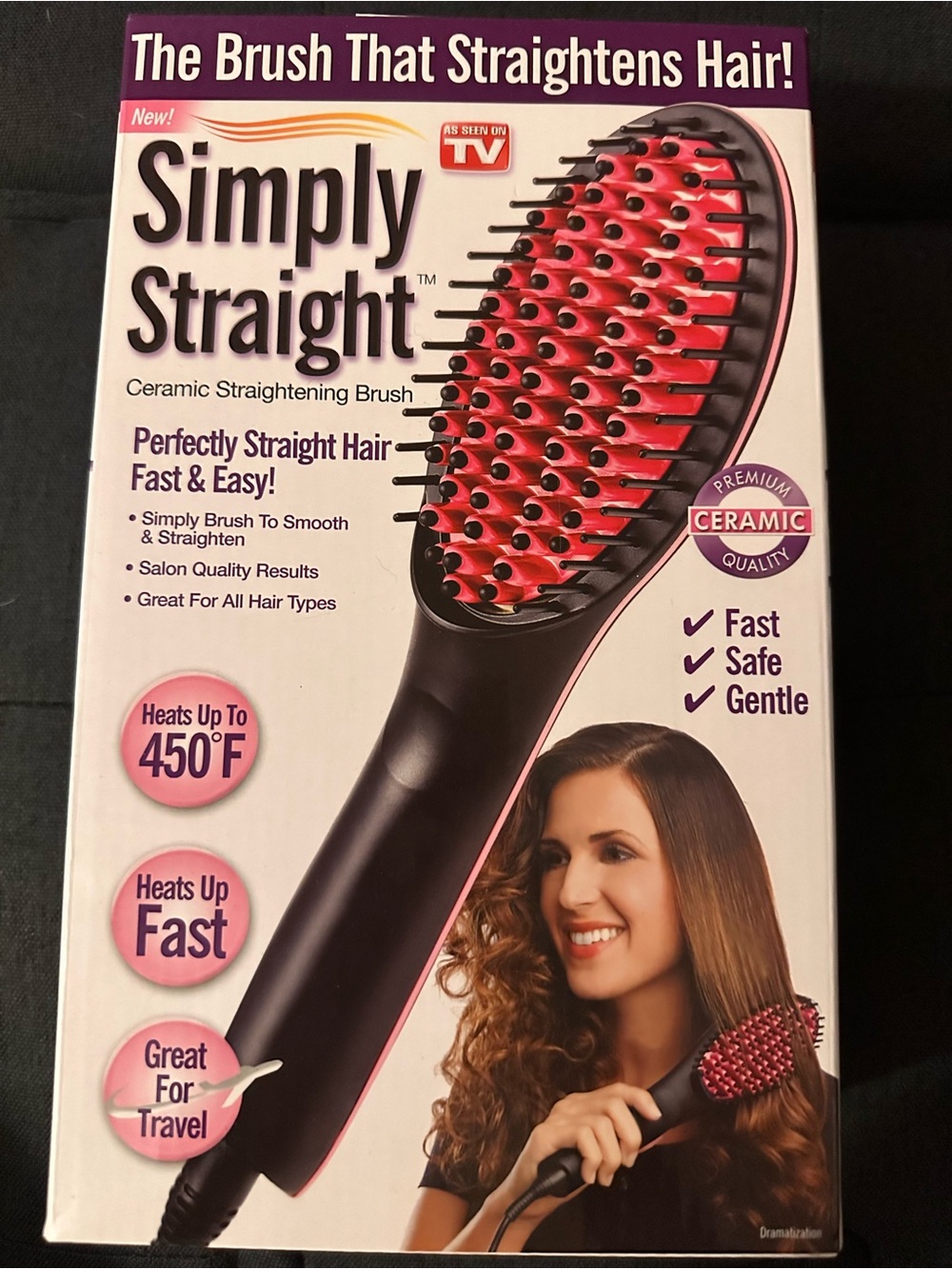 NIB Simply Straight Ceramic Hair Straightening Brush - Factory Sealed / Ne
